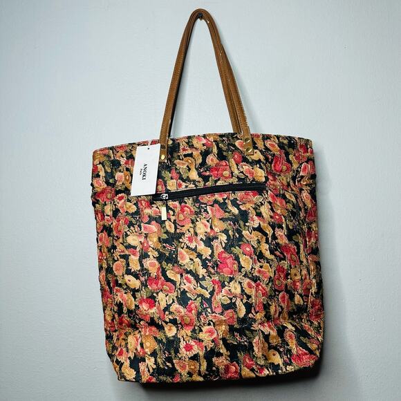 NWT ANOKI Women's Pink Print Floral Leather Handle Tote Handbag Tote Bag - Picture 1 of 13